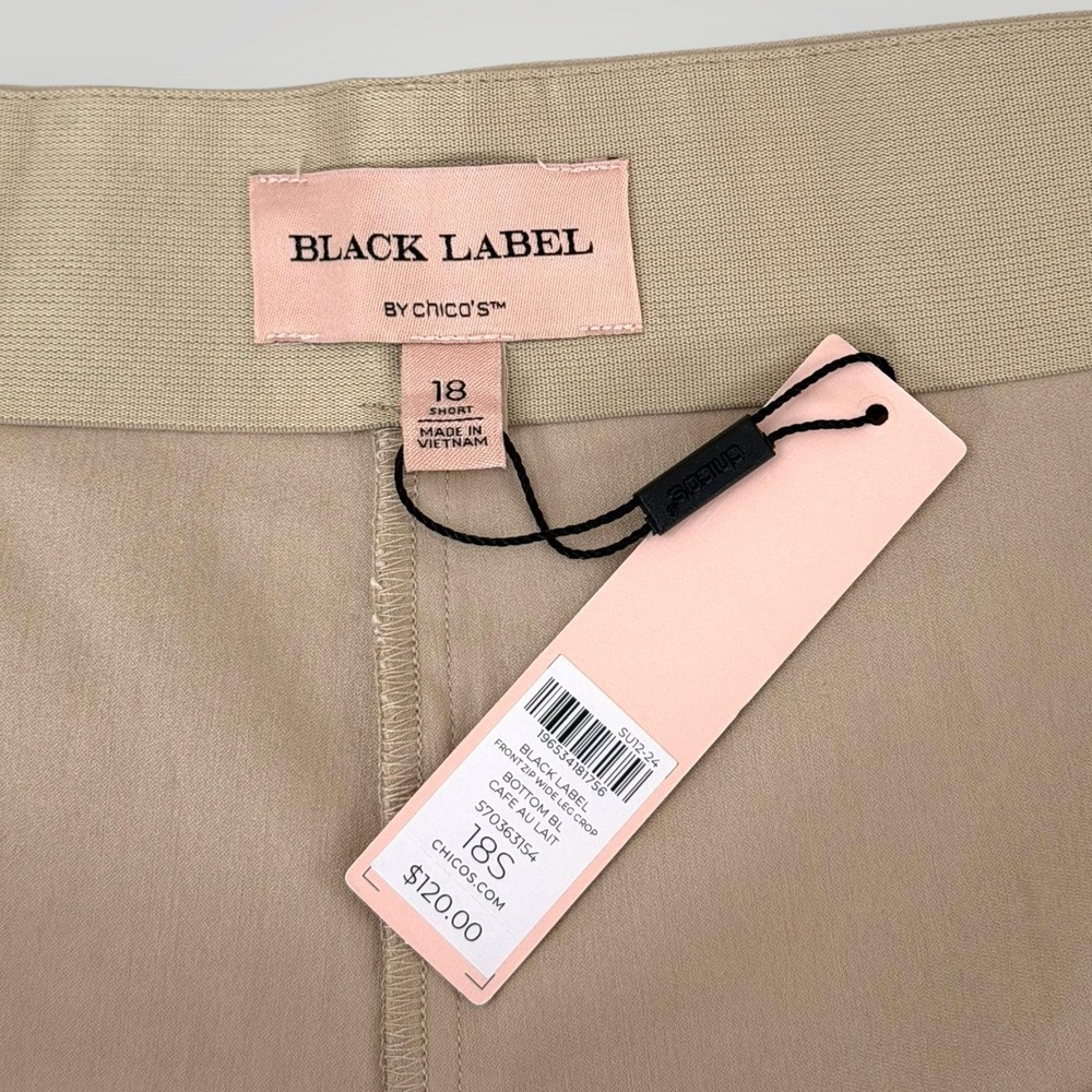 NEW Chicos Black Label Pants Womens 18 SHORT Beige Ponte Crop Wide Leg Business - Picture 5 of 8